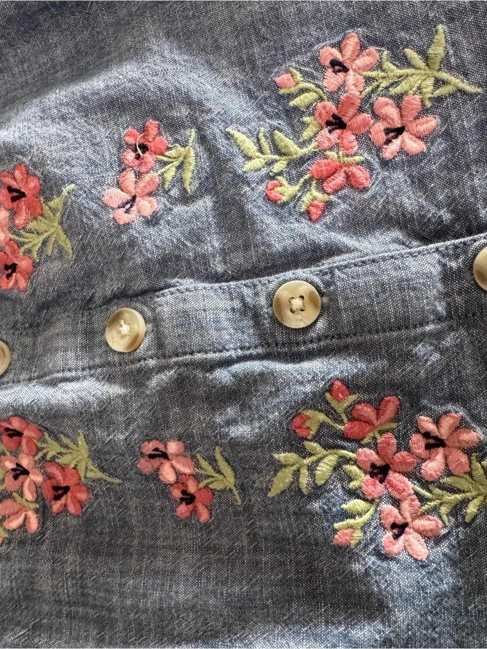 Gymboree Blue Chambray Dress with Pink Embroidery